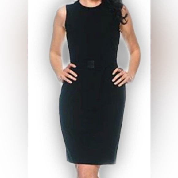 Calvin Klein Dresses & Skirts - Calvin Klein zip back sheath style, belted dress with kick pleat.